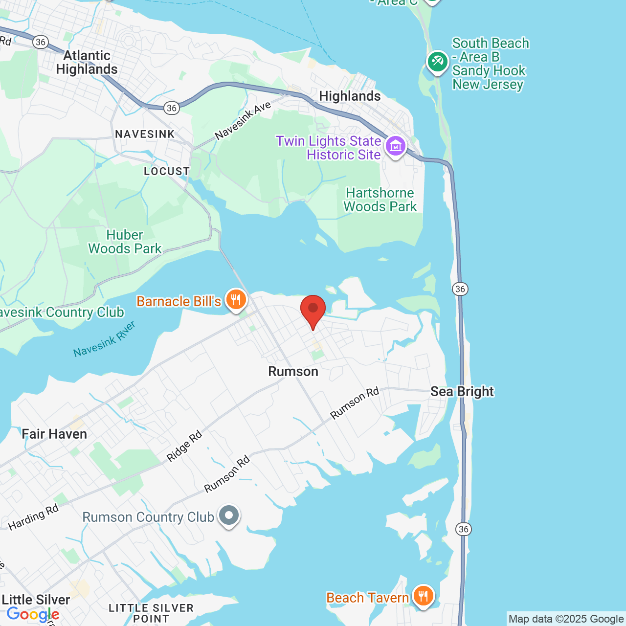 Google map image of our location in 118 E River Rd Rumson, NJ